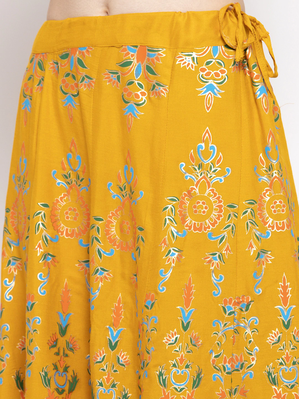 Multi Print Mustard coloured Rayon Skirt Free Size( 28 to 40 Inch)!!