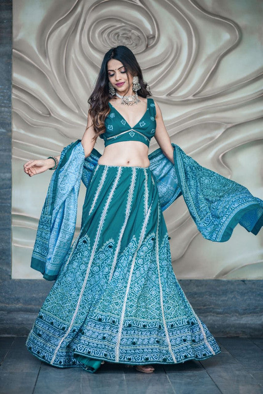 Turquoise Party Lehenga Choli in Organza with Embroidered - LC5481