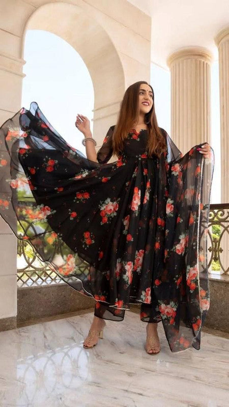 Georgotte Maxi  gown with Dupatta & flare sleeve!!