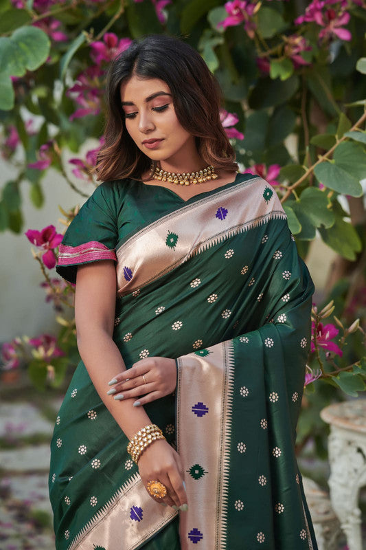 Stunning Dark Green Paithani Saree | Traditional Sarees