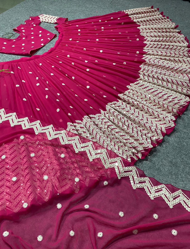 Rani pink Colour Embroidered Attractive Party Wear Silk Lehenga choli