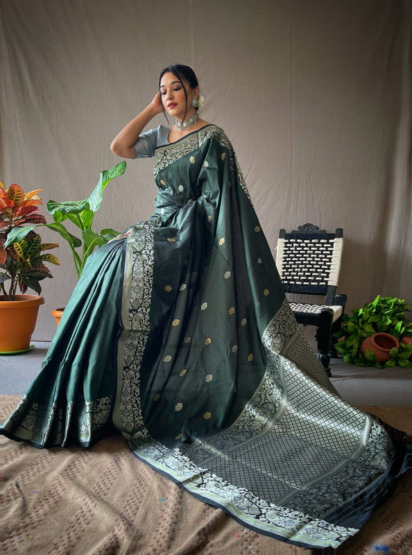 Shiny Brown Kanjeevaram Saree with Copper Border