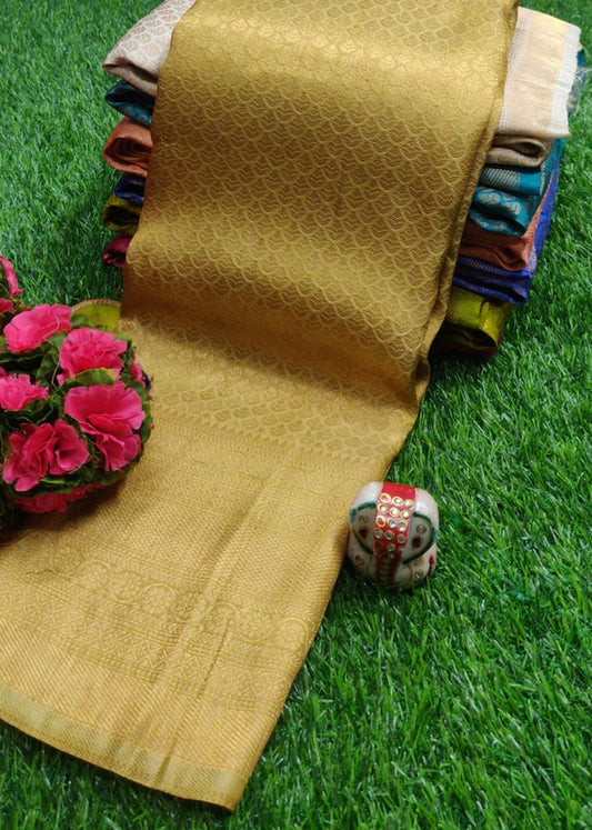 FABULOUS  SOFT SILK FABRIC WITH COPPER JARI AND CONTRAST BORDER &  RICH GRAND PALLU,