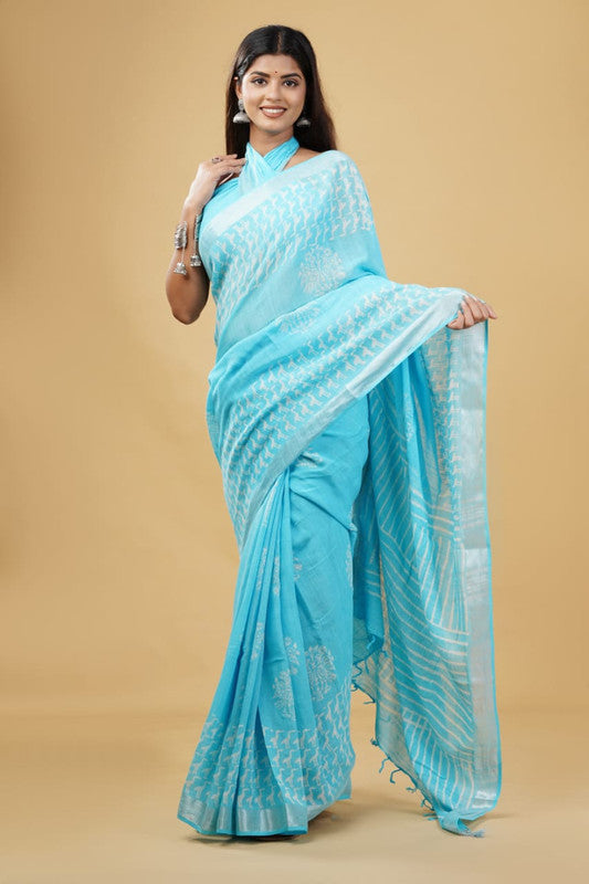 LINEN HAND BLOCK PRINT SAREE