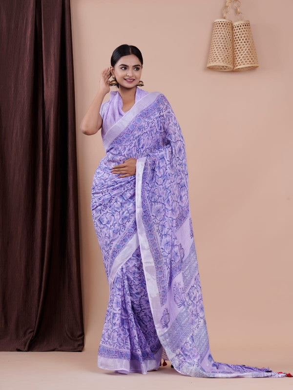 BEAUTIFUL LINEN HAND BLOCK PRINT SAREE