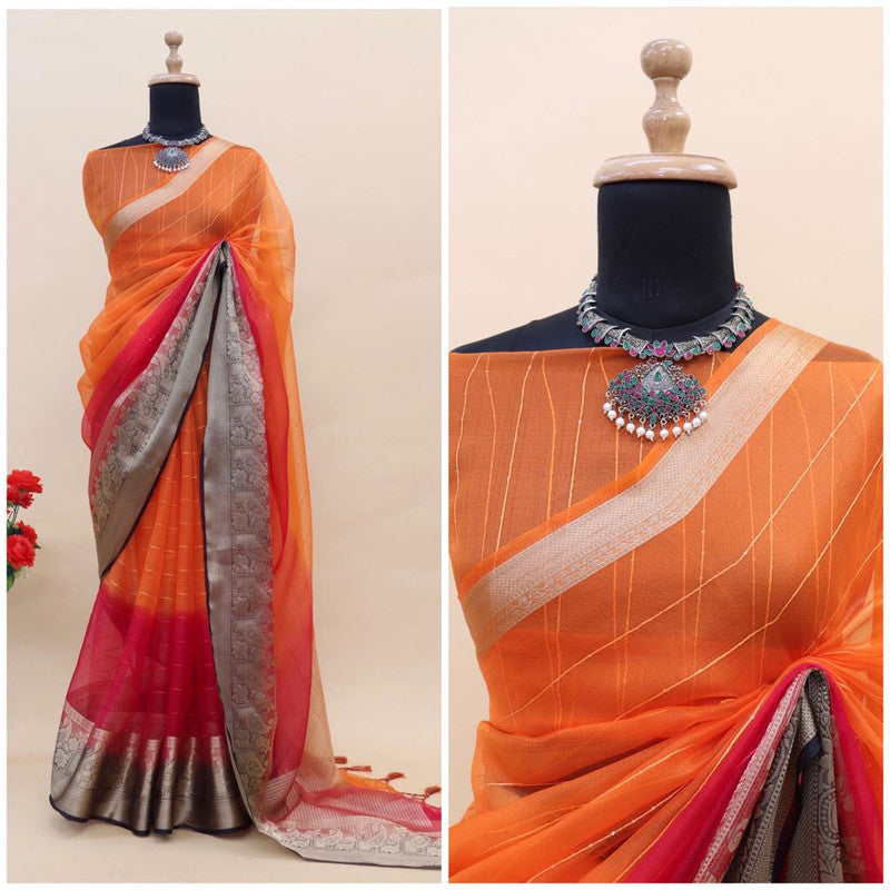 Dark Orange Color Silk Base Silk Weaving Work Wedding Wear Designer Saree