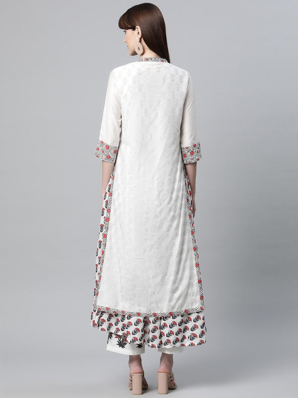 Women White Floral Printed Pure Cotton Kurta with Trousers!!