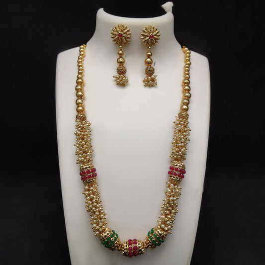 Beautiful Gold & Multi Coloured Premium Quality Pure Brass Gold Plating Long Mala Jewellery set with Earrings!!