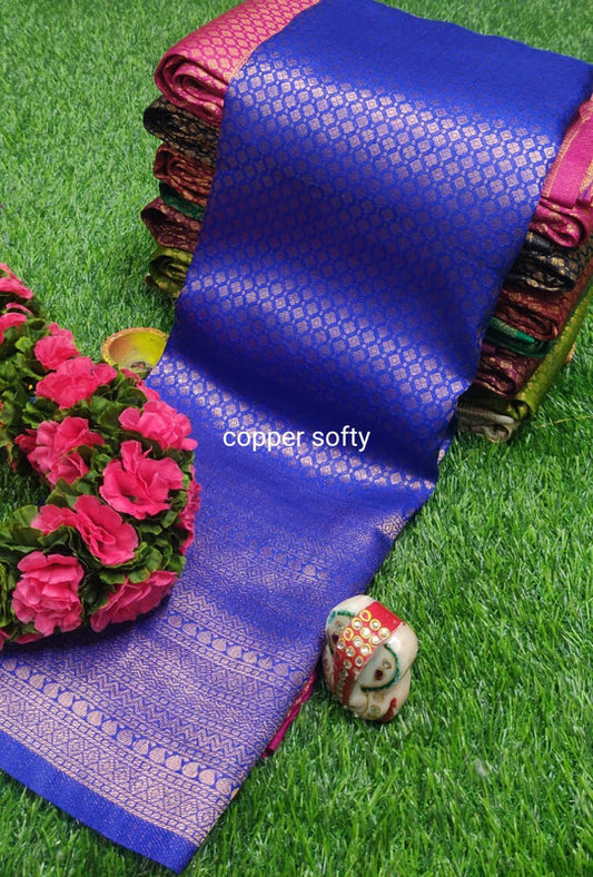 FABULOUS  SOFT SILK SAREE WITH COPPER JARI N CONTRAST BORDER N RICH GRAND PALLU