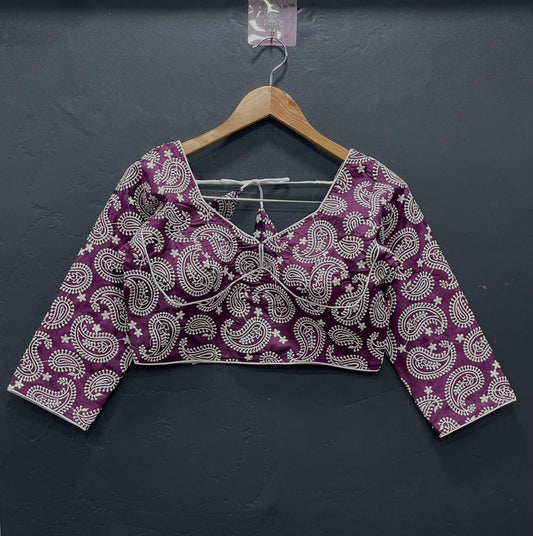 Purple Coloured Heavy Taffeta sarin Heavy Lakhnavi Embroidery work Woman Ready made Beautiful Designer Blouse!!