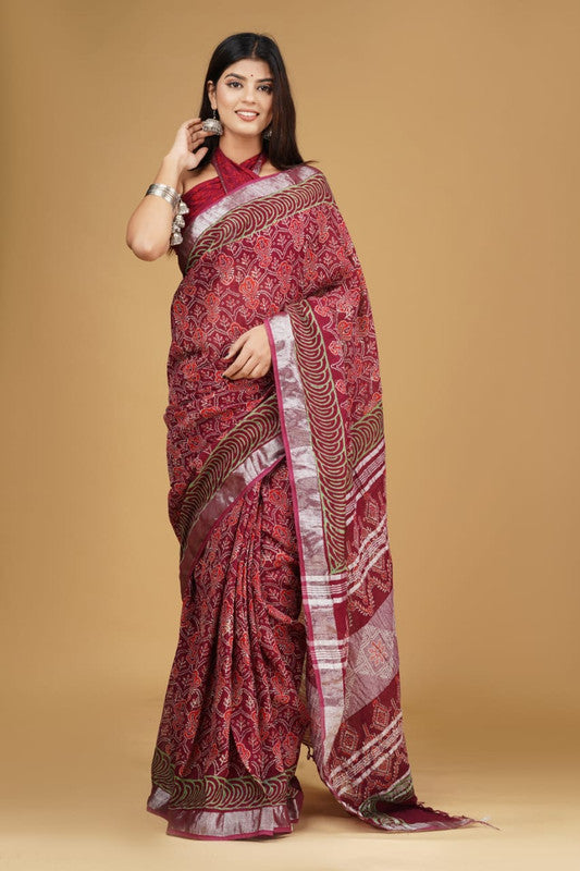 EXCLUSIVE HAND BLOCK  PRINTED LINEN SAREE!!