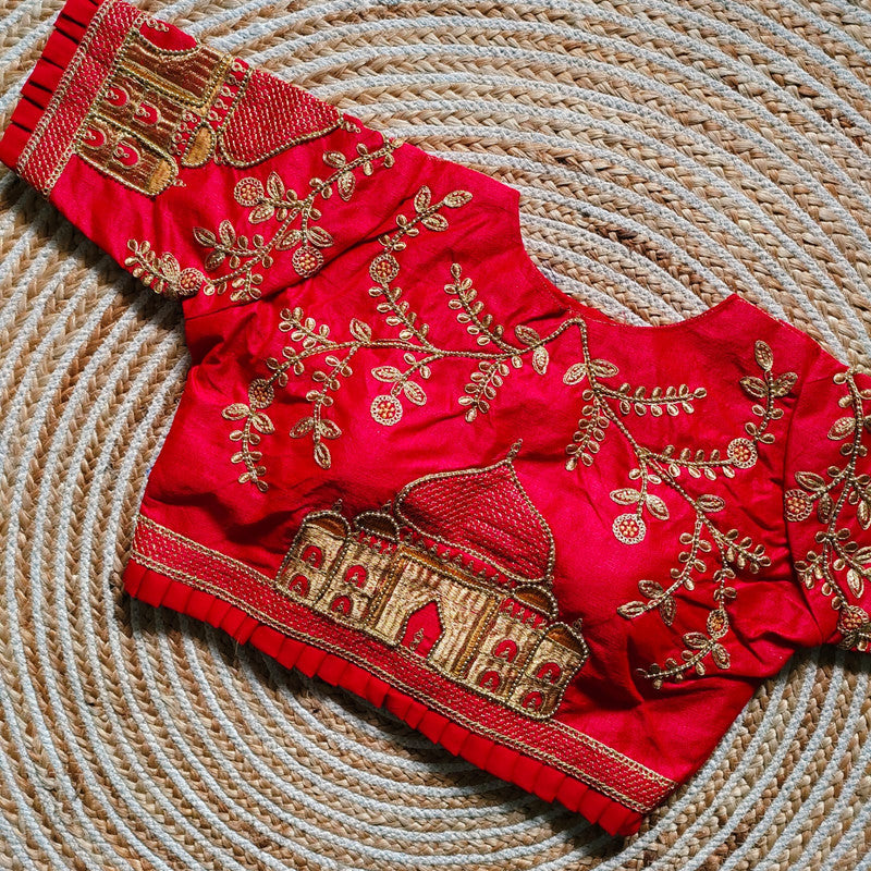 Red Coloured Fantum Silk thread Jari Khatli Hand work Woman Ready made Boutique Designer fancy Blouse!!