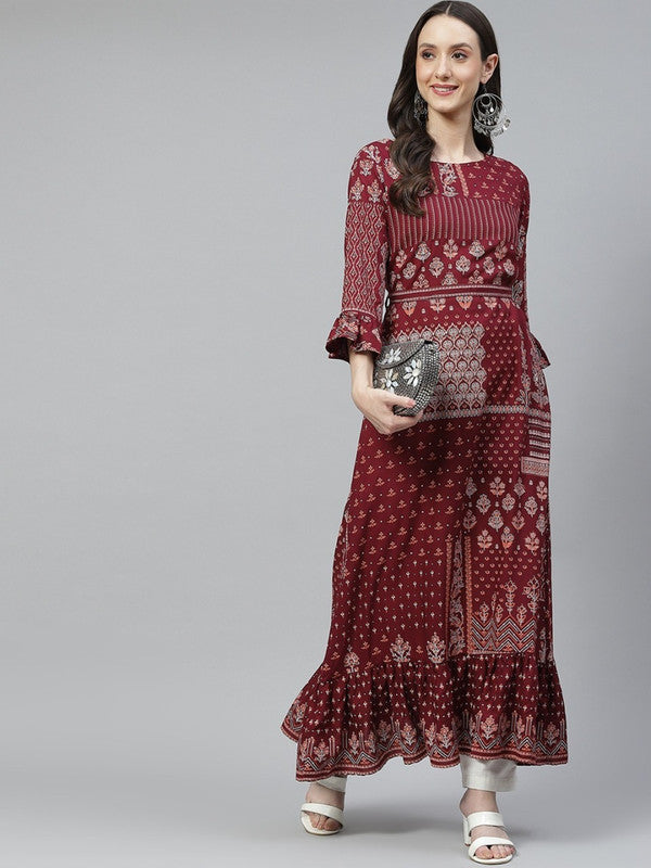 Maroon Rayon A-line Kurta with Belt!!