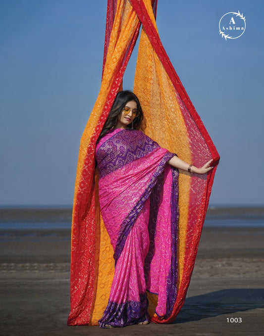 Designer Bandhani Foily Print Saree