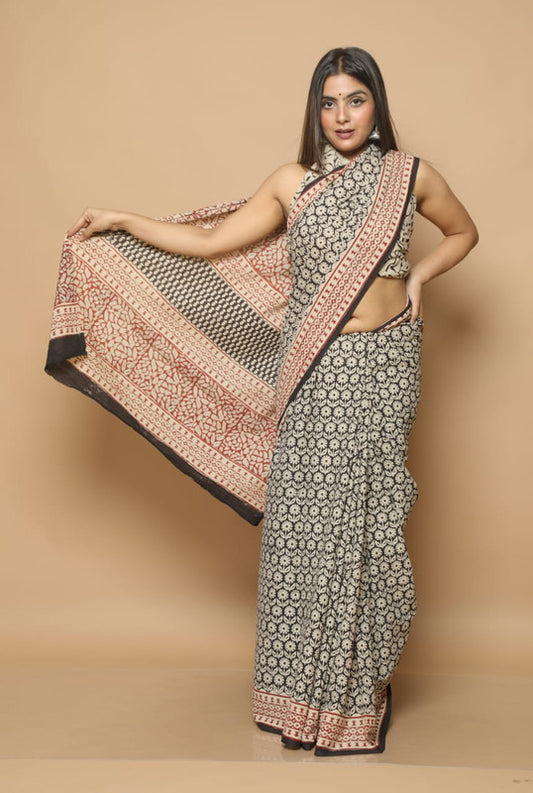 BEAUTIFUL HAND BLOCK  PRINTED COTTON SAREE