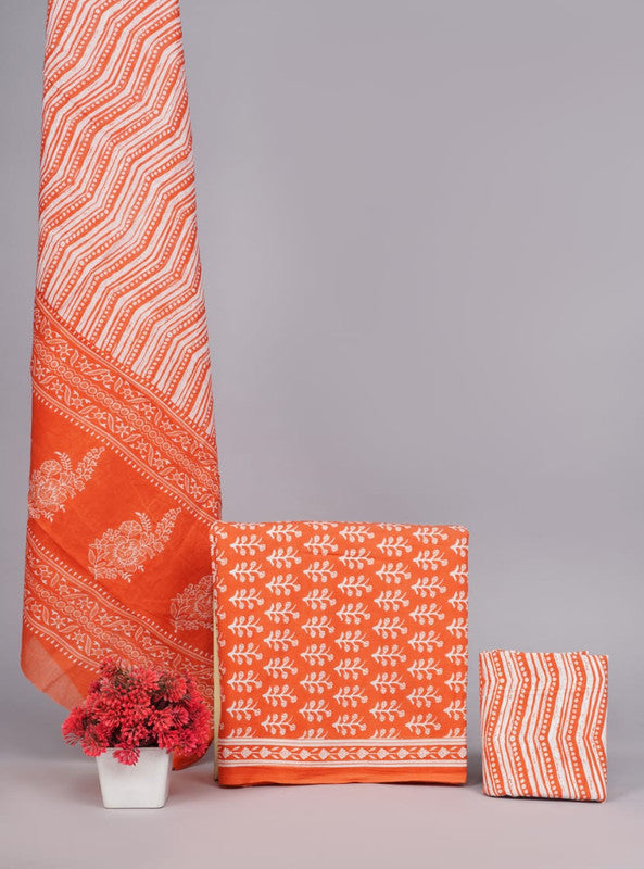 HAND PRINTED COTTON  SUIT AND DUPATTA