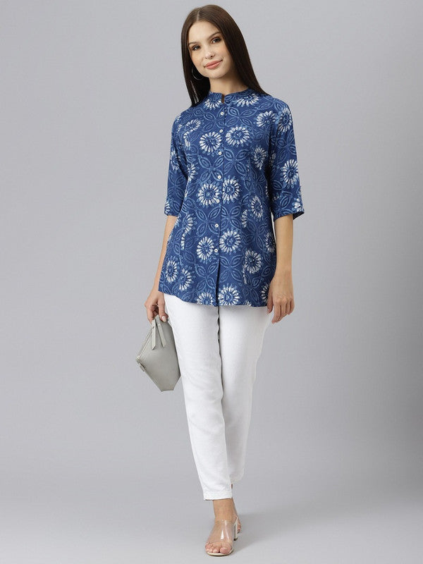 Blue Floral print shirt style top!!