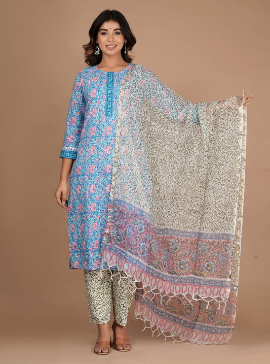 Designer Fully Stitched Suits with Bottom and Kota Doria with Jari Dupatta