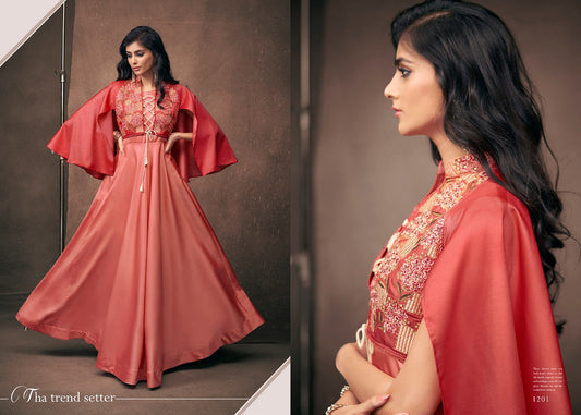Dark Pink Coloured Triva Satin With Embroidery work Women Designer Ethnic Party wear Gown!!