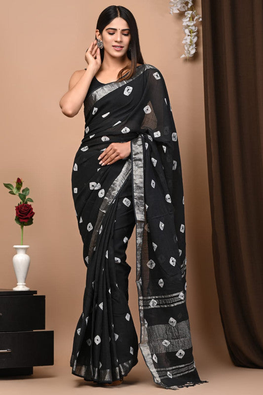 Latest Attractive Beautiful Designer Hand Block Print Linen Saree