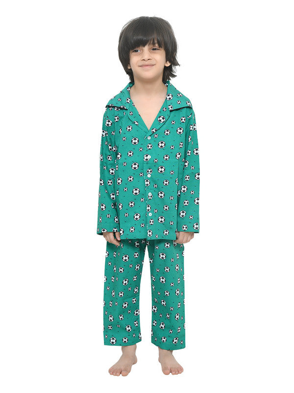 Boys Full Sleeves 100% Cotton Football Print Comfort wear set - Green!!