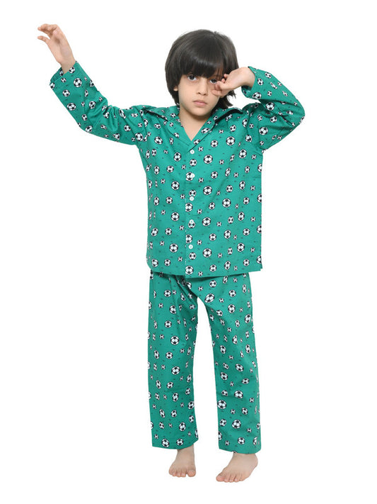 Boys Full Sleeves 100% Cotton Football Print Comfort wear set - Green!!