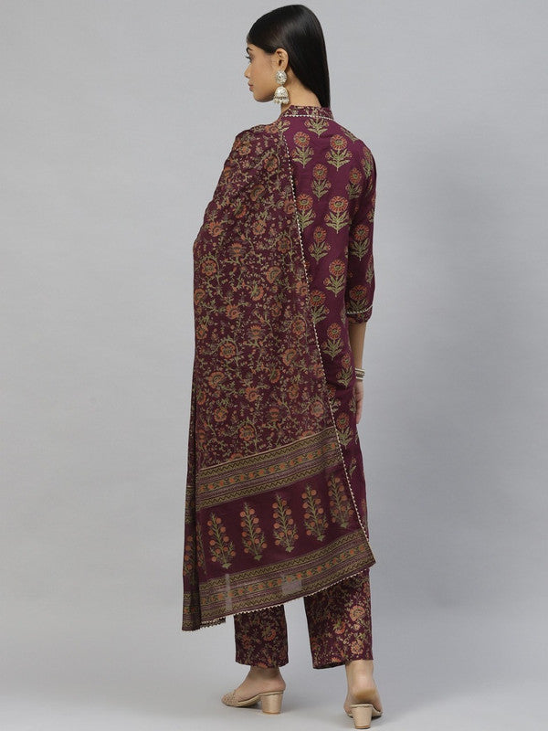 Purple & green Floral printed Kurta with Trousers and dupatta!!