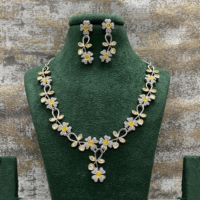 White & Yellow Coloured Pure Brass Real Kundan American diamonds Women Designer Long set with earrings!!