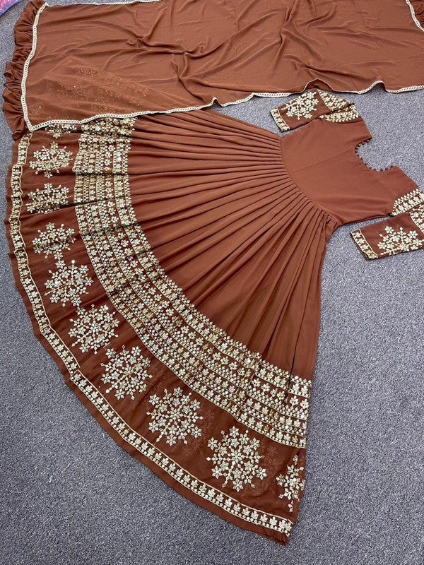 Faux Georgette With Heavy 5mm Embroidery Sequence Work  Gown Kurti with Dupatta