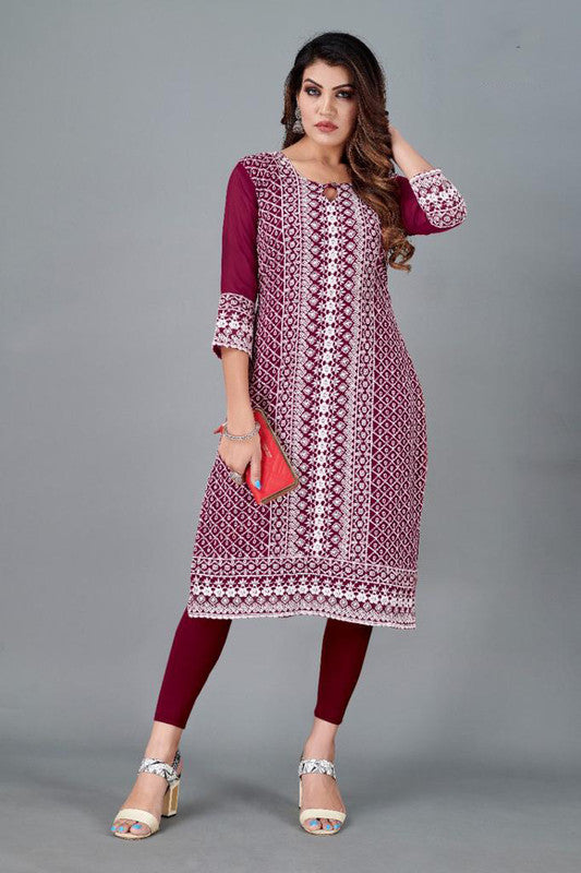 MAROON HEAVY GORGETTE WITH SIFLI WORK PARTY WEAR KURTI!!