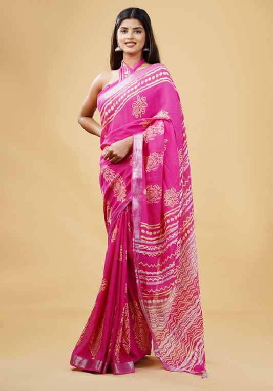 LINEN HAND BLOCK PRINT SAREE