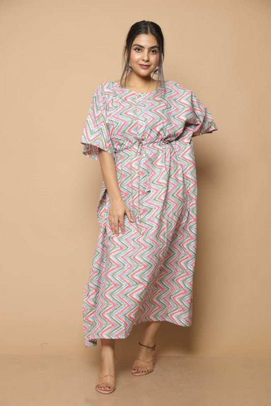 COTTON KAFTAN ALL OVER PRINT MAXI NIGHT DRESS|FREE SIZE|