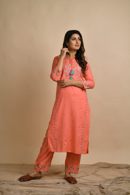 Full embroidered kurti with embroidered pants-Roys3692