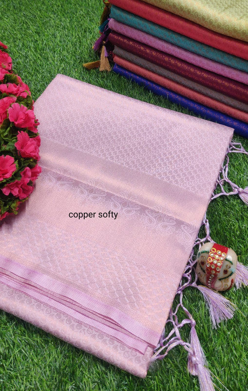 FABULOUS  SOFT SILK FABRIC WITH COPPER JARI N SELF BORDER