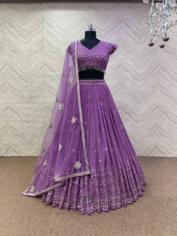 Purple Coloured Premium Heavy Faux Georgette with Sequence Embroidered work Woman Designer Party wear Lehenga Choli with Dupatta!!