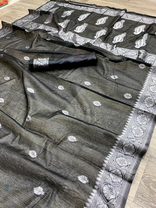 Beautiful  Linen Soft Cotton Black Saree!!