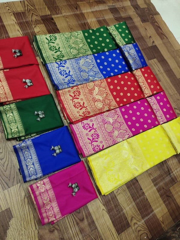 Dark Pink & Blue Coloured Pure Kanjivaram Silk  with Zari Body and Border with Blouse & Pure Banarasi Dupatta Woman Designer Half Saree Lehenga!!