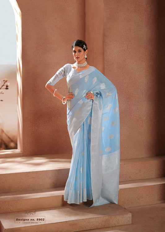 Beautiful Modal Silk With Silver Zari Weaving Saree