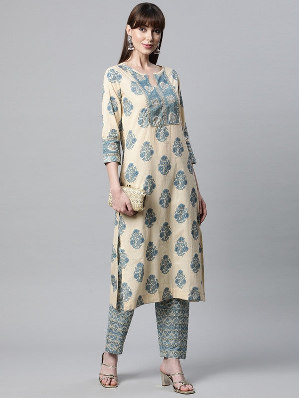 Beige Floral printed printed Straight shape Kurta with Trousers!!