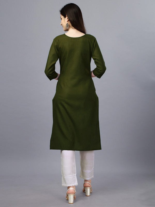 Green Coloured Pure Cotton with Embroidery work Women Designer Daily wear Kurti!!