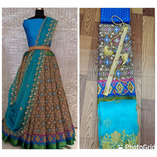 Pure linen Silk pure  Zari lehanga with blouse along with cutwork Duppta !!