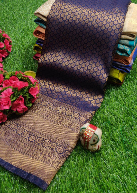 FABULOUS  SOFT SILK FABRIC WITH COPPER JARI AND CONTRAST BORDER &  RICH GRAND PALLU,