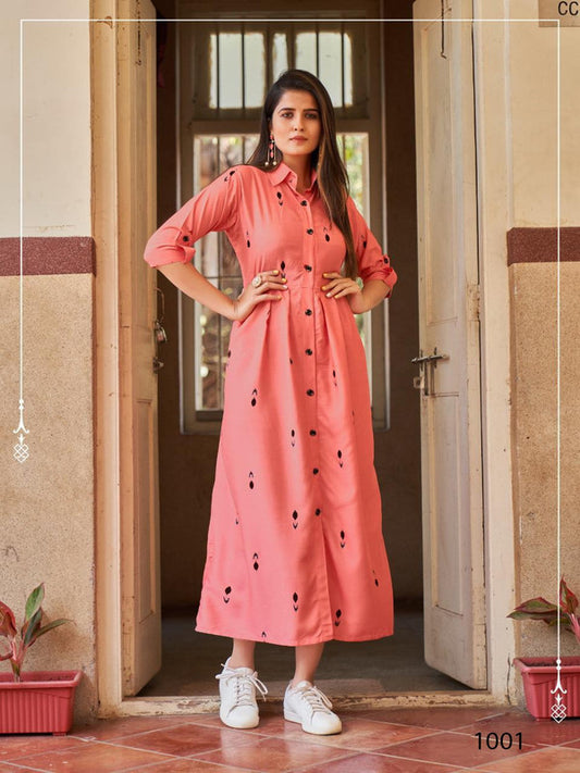 Rayon Gown Kurtis with Digital Print-Roys4394