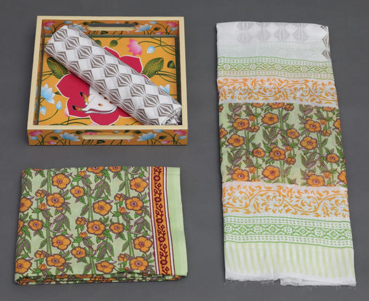 Exclusive Hand Printed Cotton Suits With Cotton Salwar & Mul Cotton Dupatta!!