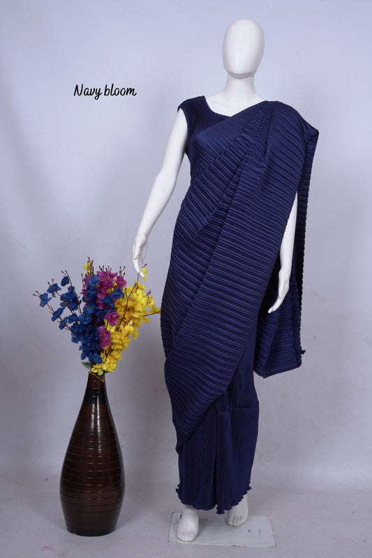 Navy Blue Coloured Exclusive Soft Light Weight Crush Silk Saree with Blouse!!