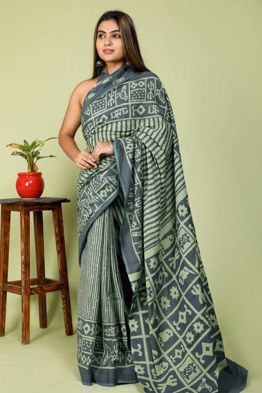 BEAUTIFUL HAND PRINTED MUL COTTON SAREE!!