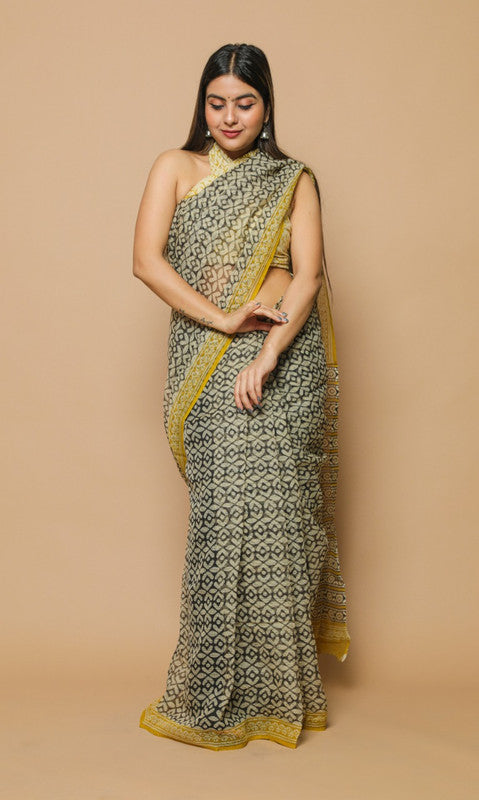 KOTA DORIA HAND BLOCK PRINTED COTTON  SAREE