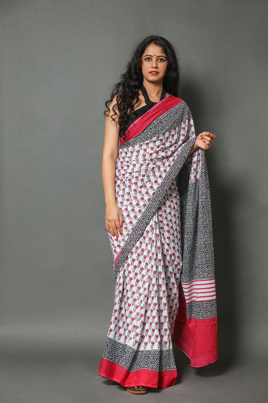 EXCLUSIVE HAND PRINTED MUL COTTON SAREE!!