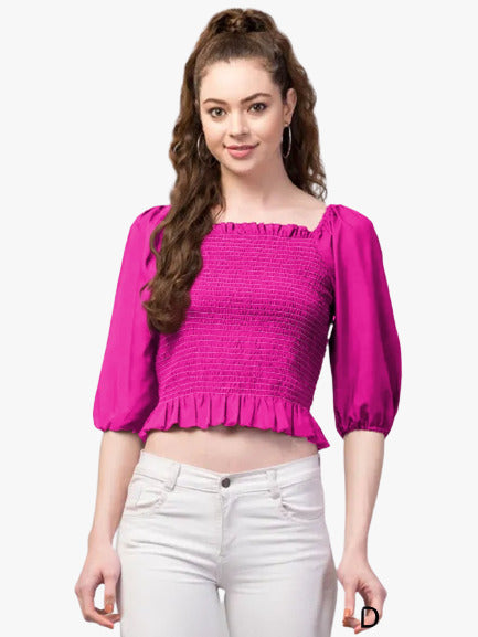 Pink Coloured Designer Trendy Crepe Short Top!!