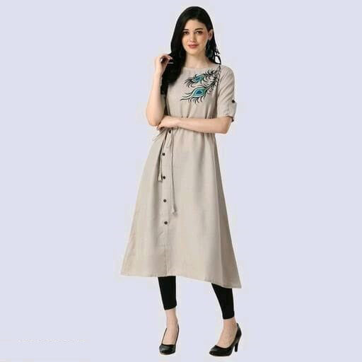 Light Cream Coloured Premium Rayon Peacock feather Print Women Designer Daily wear Kurti with Belt!!